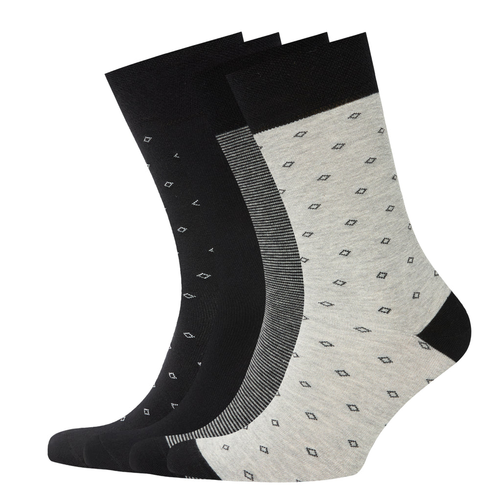 Chaussettes Confort longues élégant noir-gris Hommes - Pack 4 paires