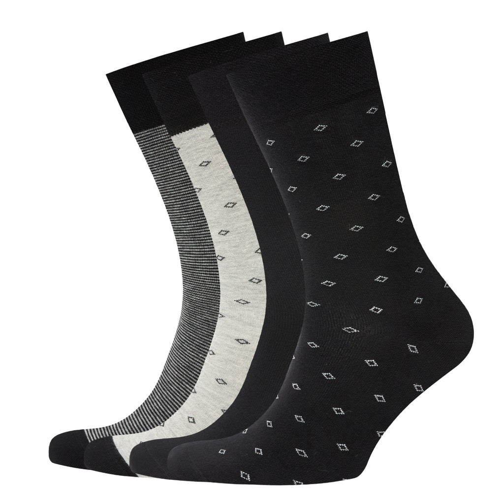 Chaussettes Confort longues élégant noir-gris Hommes - Pack 4 paires